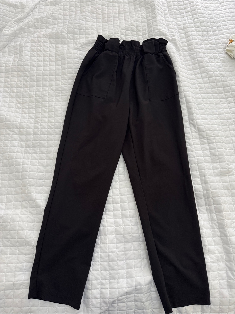 Grace Karin Black High-Waist Paperbag Straight Leg Pants